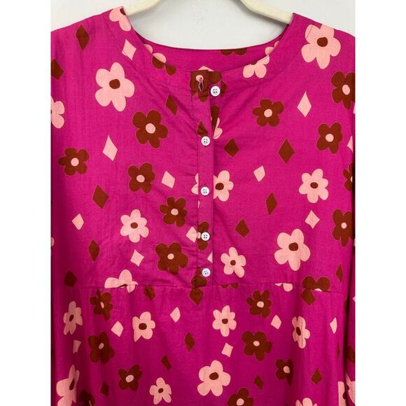 Hampton House Sally Maxi Dress In Hot Pink Floral 100% Cotton Size Medium - Picture 2 of 8